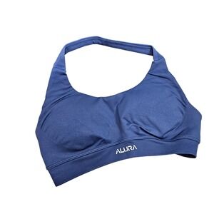 Alura Halter Bra Womens XS Bluesteel Ribbed Seamless Sports Bra Yoga Activewear